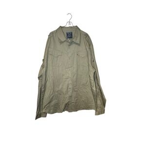 Kamee Men's Military Shirt Button Up Front Classic Workwear Long Sleeve Tan 3XL